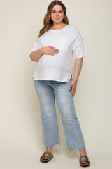 Light Blue Flare Distressed Hem Maternity Plus Jeans