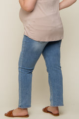 Light Blue Straight Leg Maternity Plus Jeans