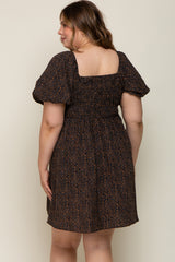 Navy Cheetah Print Knotted Puff Sleeve Plus Maternity Dress