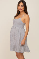 Navy Striped Gathered Tier Maternity Dress