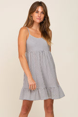 Navy Striped Gathered Tier Maternity Dress