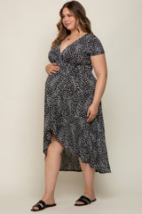 Black Animal Print Plus Maternity Wrap Dress