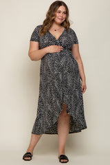 Black Animal Print Plus Maternity Wrap Dress