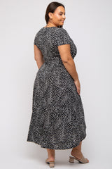 Black Animal Print Plus Wrap Dress