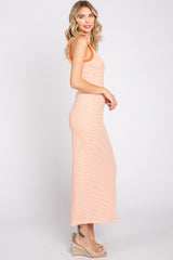 Orange Striped Ribbed Sleeveless Maxi Dress