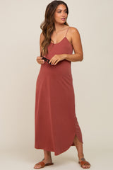 Rust Basic Maternity Midi Dress