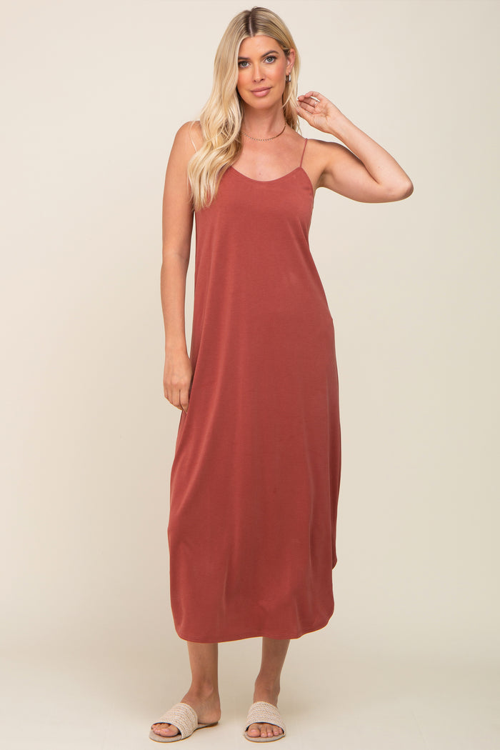 Rust Basic Maternity Midi Dress