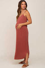 Rust Basic Maternity Midi Dress