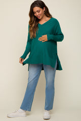 Hunter Green Knit Long Dolman Sleeve Maternity Top