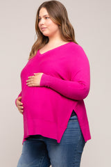 Fuchsia Knit Long Dolman Sleeve Plus Maternity Top