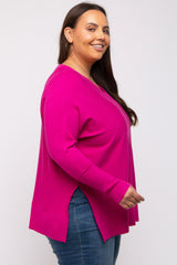 Fuchsia Knit Long Dolman Sleeve Plus Top