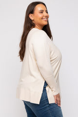 Cream Knit Long Dolman Sleeve Plus Top