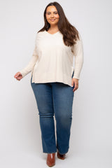 Cream Knit Long Dolman Sleeve Plus Top