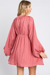 Mauve Deep V-Neck Long Sleeve Dress