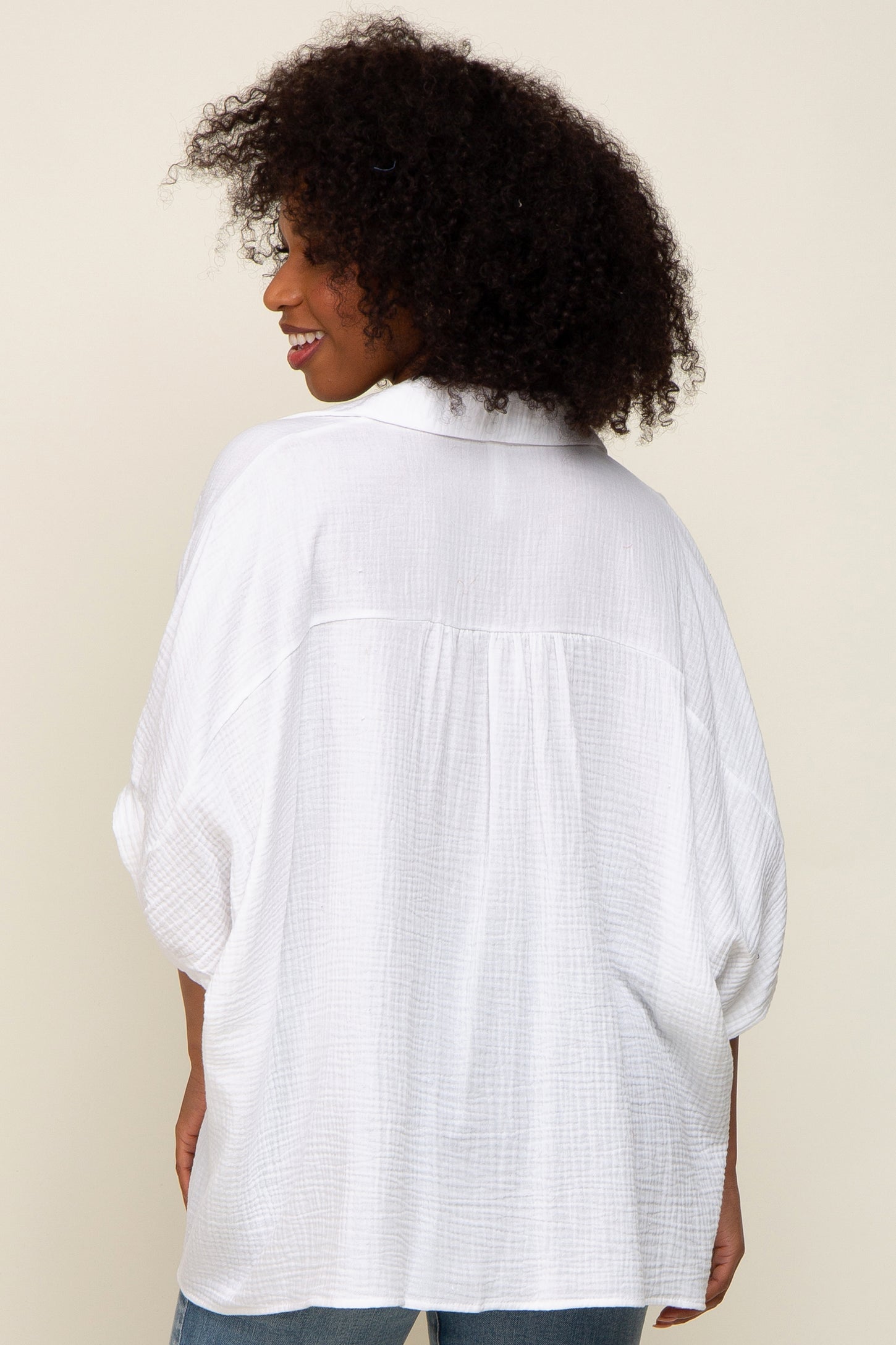 White Gauze Double Layered Button Up Top