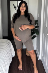 Mocha Biker Short Maternity Sleep Set