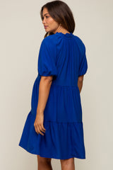 Royal Satin Ruffle V-Neck Short Sleeve Maternity Dress