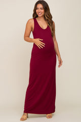 Burgundy Soft Knit Maternity Maxi Dress