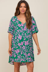 Green Floral V-Neck Maternity Dress