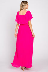 Fuchsia Pleated Off Shoulder Maxi Dress