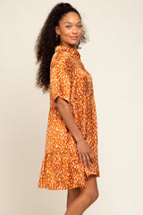 Rust Printed Satin Collared Dress