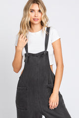 Black Front Pocket Cropped Overall