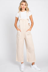 Beige Front Pocket Cropped Maternity Overall