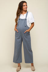 Blue Front Pocket Cropped Maternity Overall