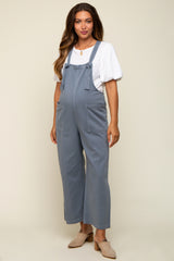 Blue Front Pocket Cropped Maternity Overall