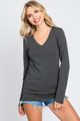 Charcoal Fitted Long Sleeve Maternity Top