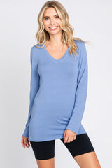 Blue Fitted Long Sleeve Maternity Top