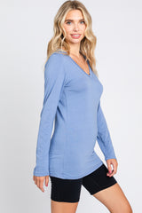 Blue Fitted Long Sleeve Top