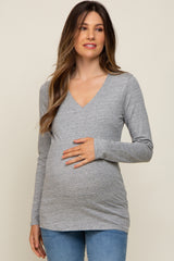 Heather Grey Fitted Long Sleeve Maternity Top