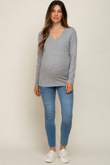 Heather Grey Fitted Long Sleeve Maternity Top