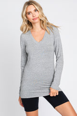 Heather Grey Fitted Long Sleeve Maternity Top