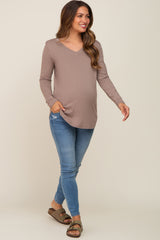 Mocha Long Sleeve Maternity Top