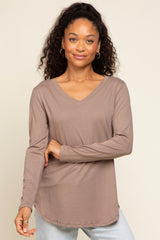 Mocha Long Sleeve Maternity Top