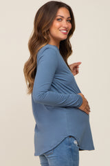 Blue Long Sleeve Maternity Top