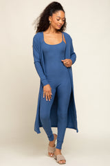 Blue Ribbed Maternity Set