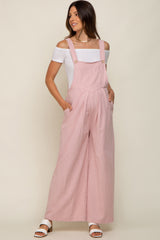 Light Pink Front Pocket Pleated Linen Maternity Overall