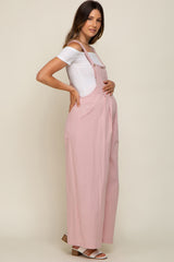 Light Pink Front Pocket Pleated Linen Maternity Overall