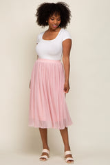 Pink Pleated Midi Skirt