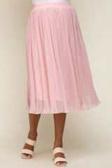 Pink Pleated Midi Skirt