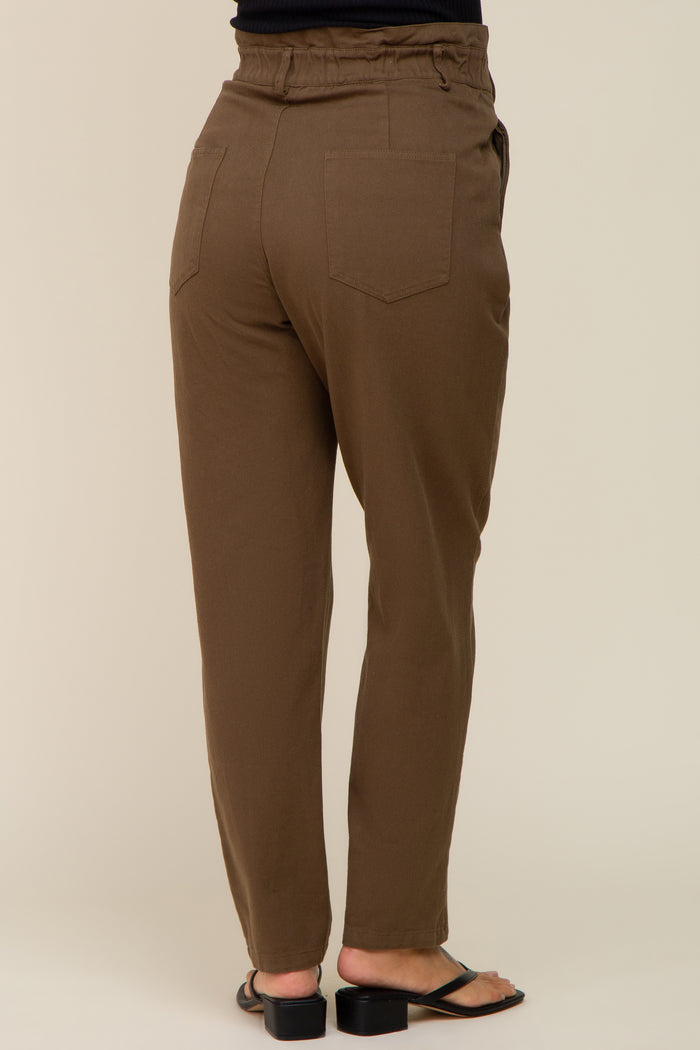 Olive Smocked Waist Straight Leg Maternity Jeans