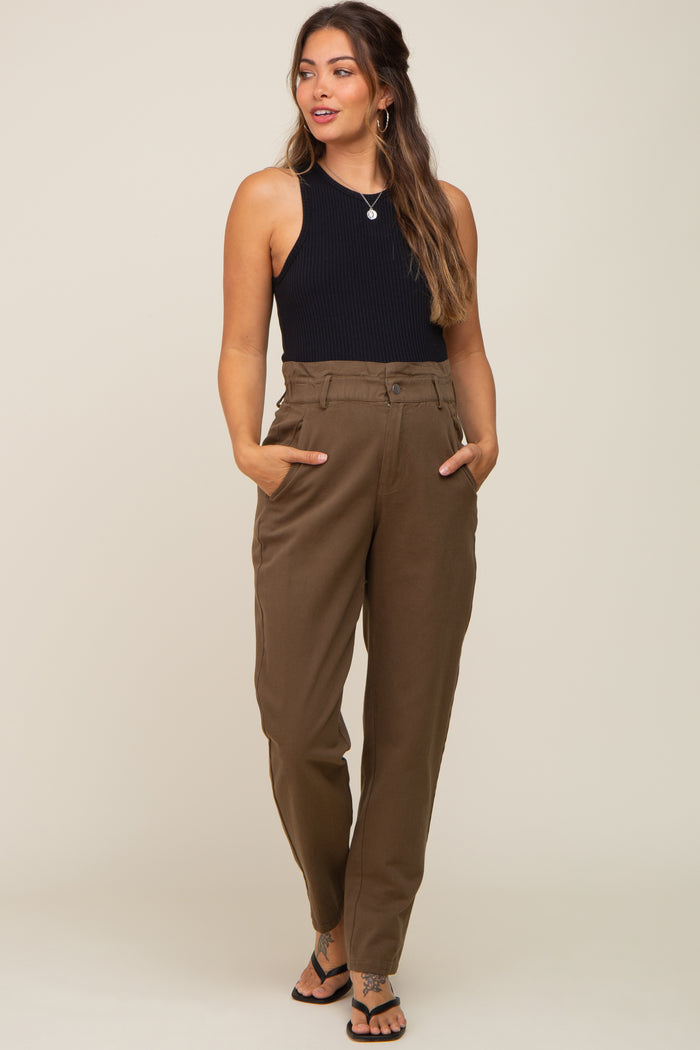 Olive Smocked Waist Straight Leg Maternity Jeans
