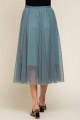 Teal Tulle Maternity Midi Skirt