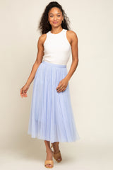 Light Blue Tulle Maternity Midi Skirt