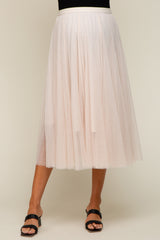 Cream Tulle Maternity Midi Skirt