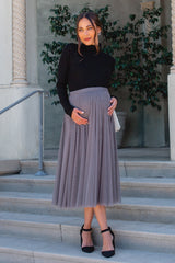 Charcoal Tulle Maternity Midi Skirt