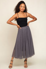 Charcoal Tulle Maternity Midi Skirt